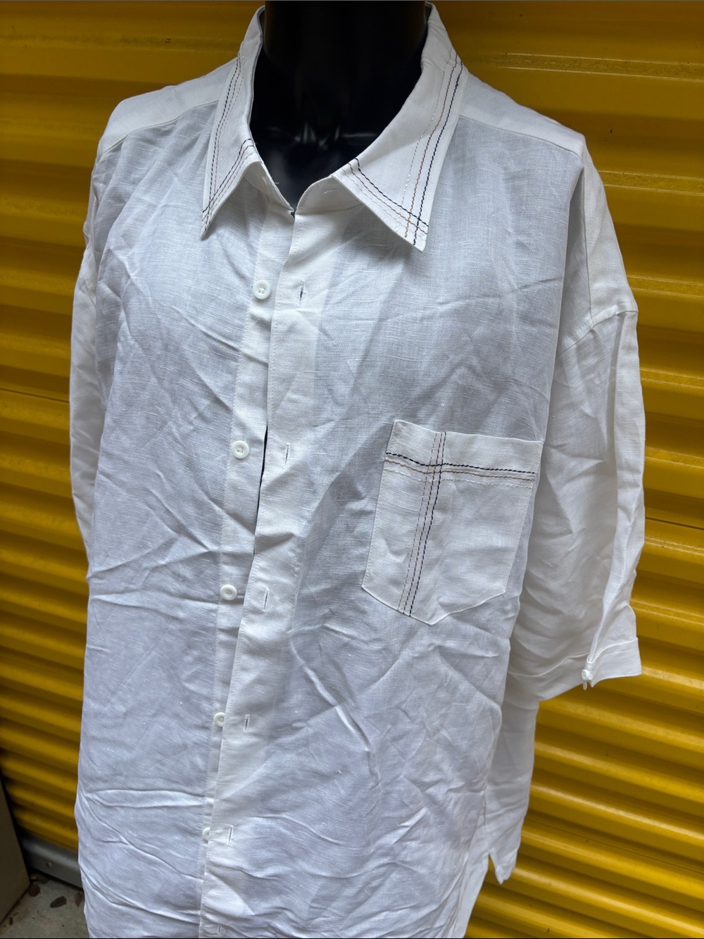 Cubavera White Short-Sleeve Button-Down Shirt with Contrast Stitching Size 4XL.